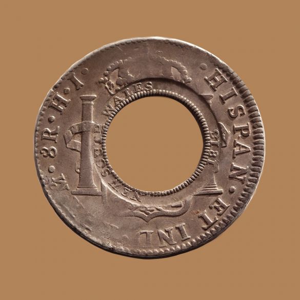1813-Holey-Dollar-EF-Ferdinand-VII-1809-Mexico-Mint-Silver-Dollar-Obv-TECH-42724-October-2021